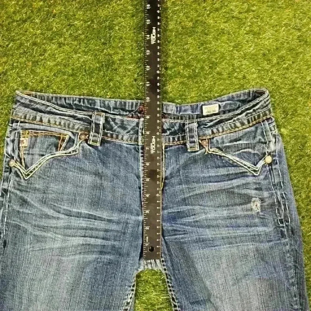 MEK DENIM USA Mykonos Distressed Blue Straight Leg Denim Short 30w - Picture 9 of 11